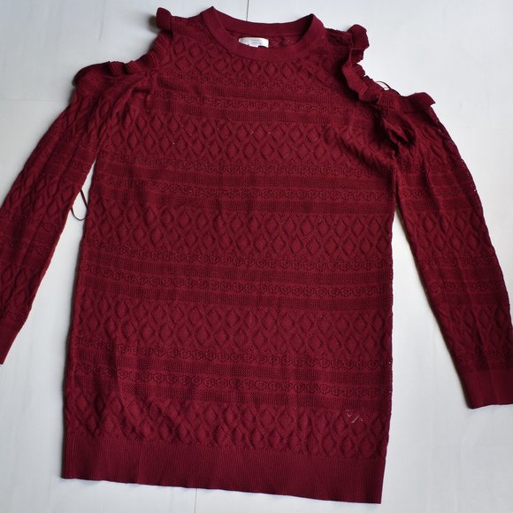 LC Lauren Conrad Red Ruffle Pointelle Sweater Dress - Picture 5 of 9